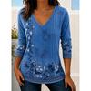 Elegant Women's Autumn Top V-Neck Vintage-Print Long-Sleeve T-Shirt Loose Comfortable and Stylish for Streetwear or Outdoor Wear