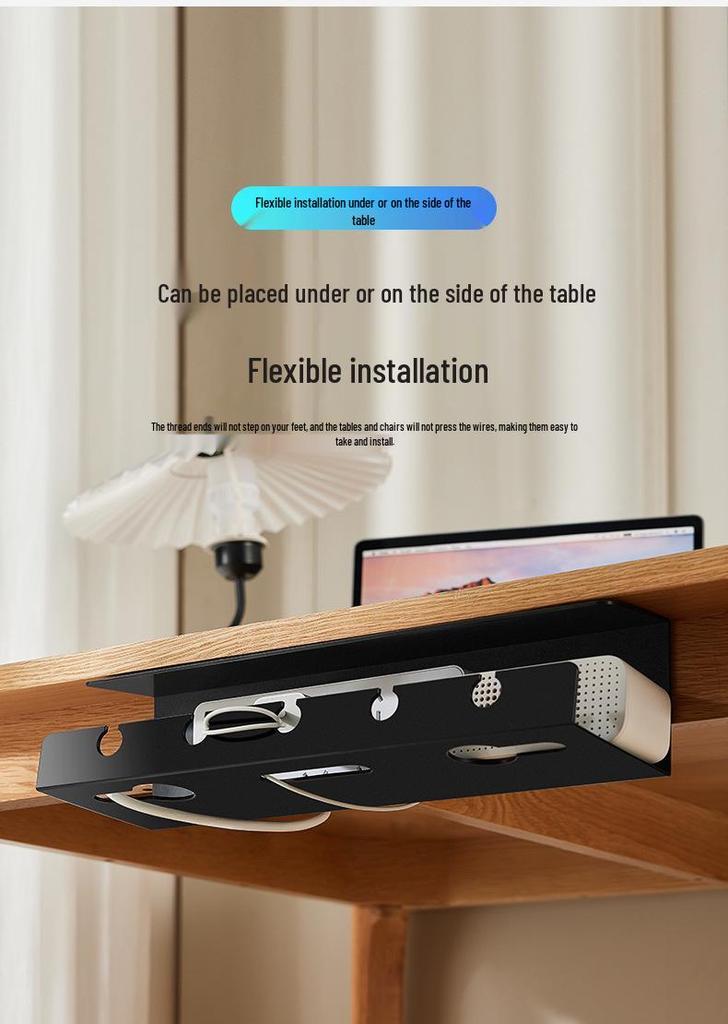 Under-Desk Cable Organizer & Power Strip Storage Box - No-Drill Data Cable Holder & Shelf