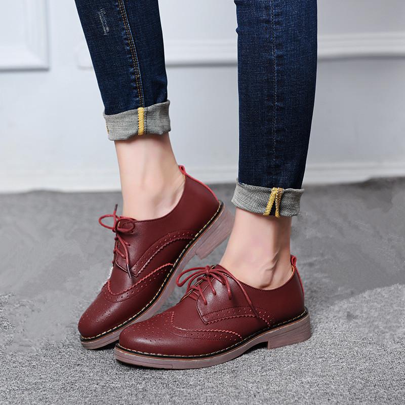 Fashion Woman Brogue Shoes Woman Platform Oxford Shoes Flats British Style Vintage Cut-Outs Flat Casual Women Shoes Oxford Shoes Retro