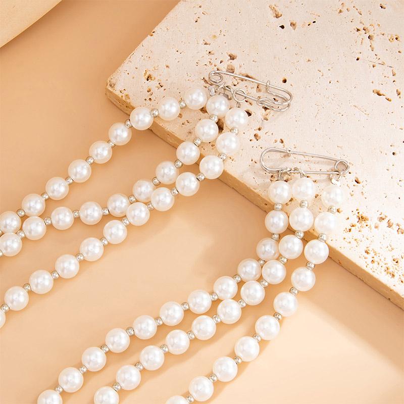 Punk Hip-hop Star Black Imitation Crystal Beads Chain Multi-layer Tassel Double Pin Brooches for Men Women Suit Brooch Jewelry