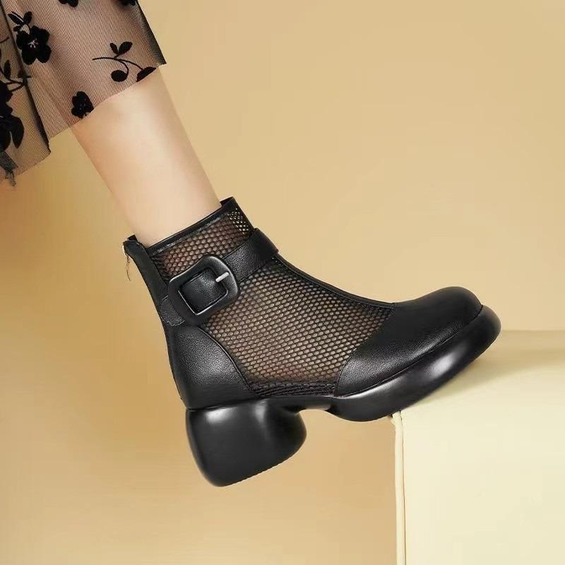 Women's Summer Cool Boots Breathable Mesh Leather Boots High Top Platform Boots for Women Casual Hollow Out Cool Booties