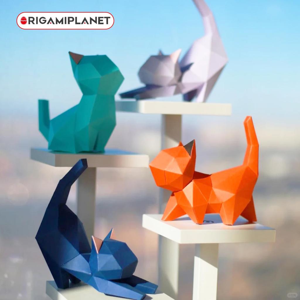 ORIGAMIPLANET 3D Origami Craft Kit - Walk Kitten, Cat Paper Sculpture Home Decor Art Piece Paper Decoration, 3D Paper Art Handmade Interior