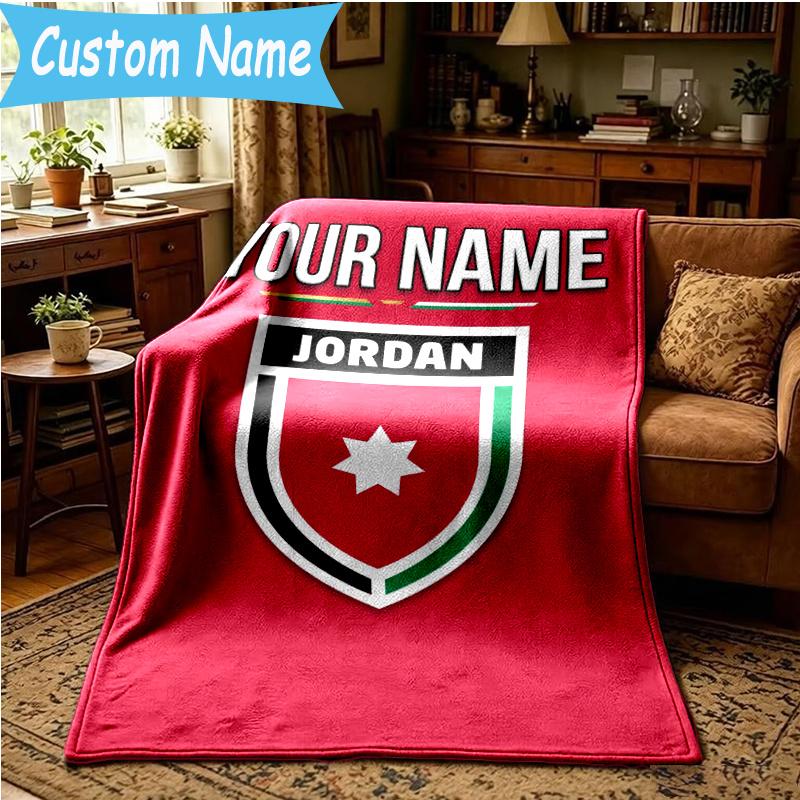 Custom Name Jordanian football Blanket Flannel Blanket for Camping, Hiking, Garden Parties, Picnic Essentials,gift for family and friend