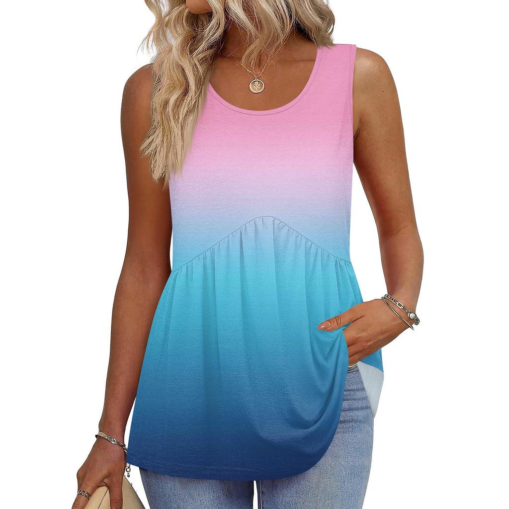 Square Collar Tank Top Women Print Tank Tee Casual Loose Fit Sleeveless Shirt