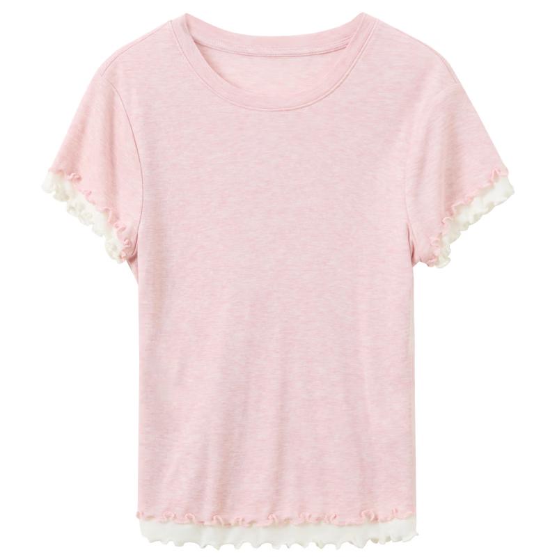 San Cai Lyocell Wool Faux Two-piece Color Block T-shirt M