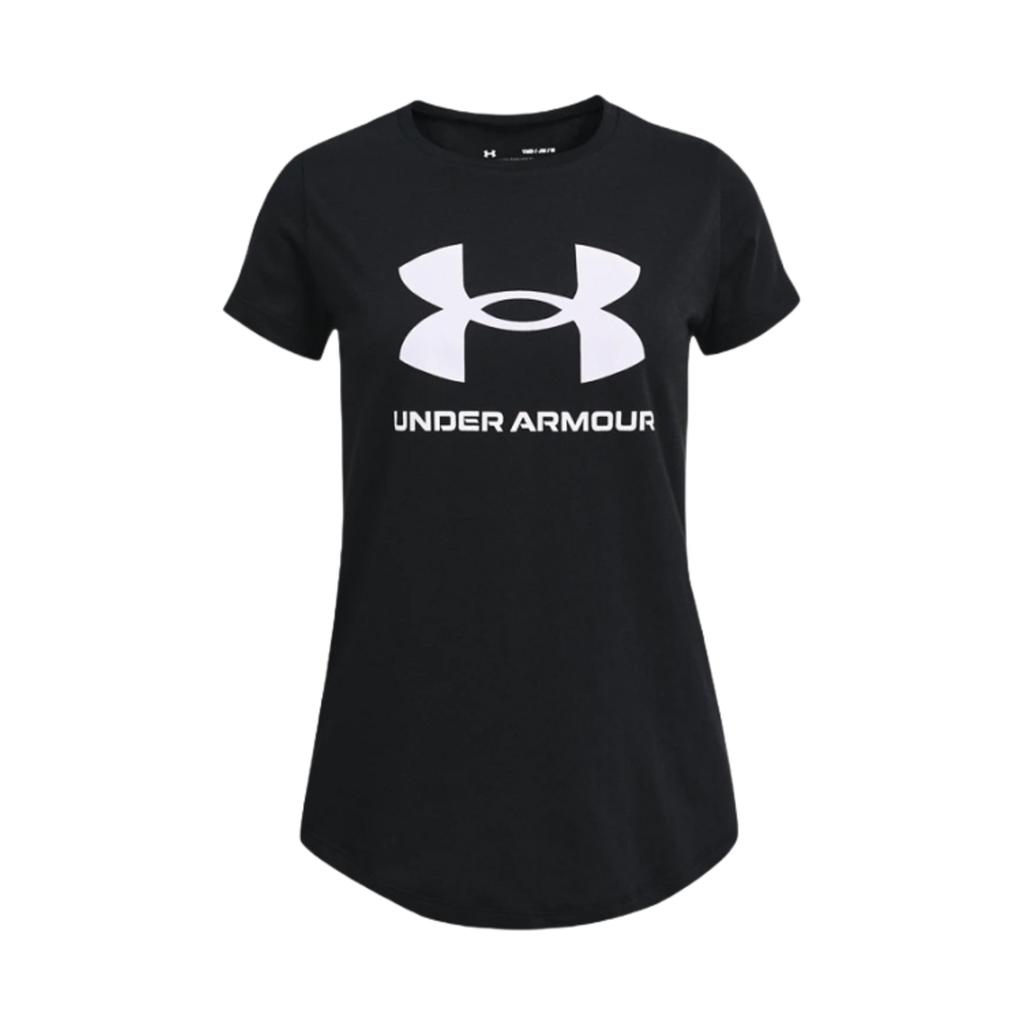 Under Armour Live Sportstyle Letter Logo Print Crew Neck Short Sleeve T-Shirt Kids Tops Black 1361182-001