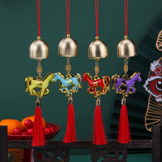 Chinese New Year Horse Pendant 2026 Feng Shui Zodiac Animal Charm Hanging Tassel Ornament with Bell for Fortune Wealth Success Home Shop Door Window