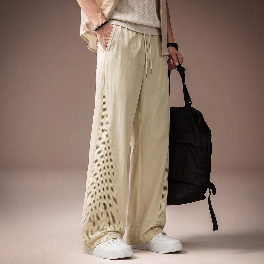 High-end American Summer Thin Ice Silk Quick-drying Mesh Breathable Casual Pants Men's Loose Large Size Wide-leg Straight-leg Pants