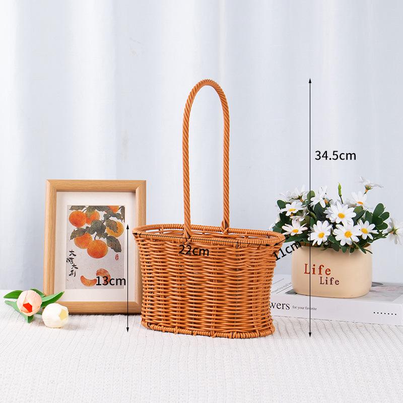 Pastoral Style Round Rattan Imitation Flower Basket - Decorative Handheld Barrel for Flower Arrangements and Gifts