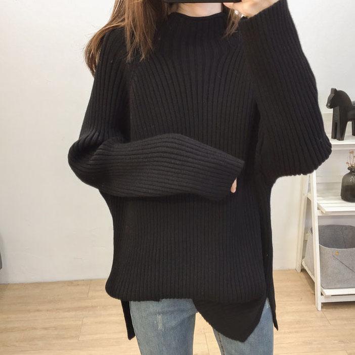 

Осень-зима, корейский стиль, свободные толстые свитера с высоким воротником, женские свободные вязаные топы большого размера, повседневные свитера с низом S чёрный