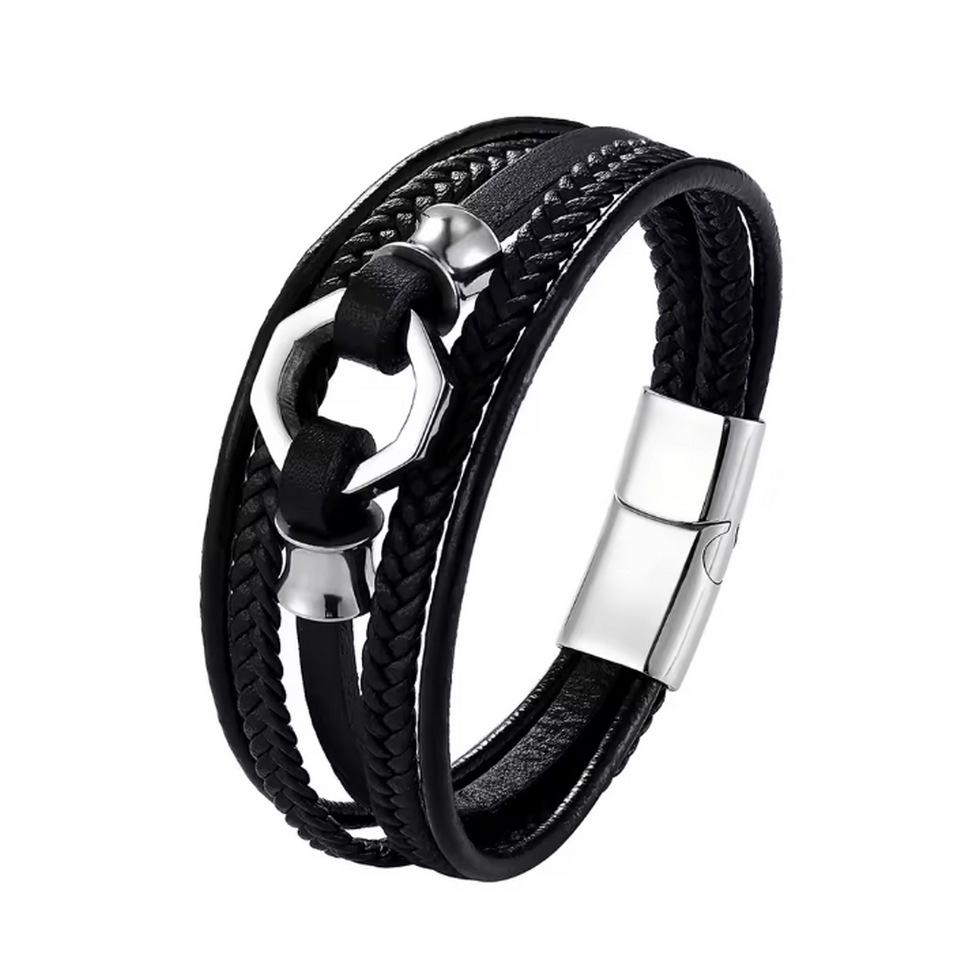 Европейский и американский кожаный браслет с магнитной пряжкой - Мужские высококачественные плетеные парные украшения