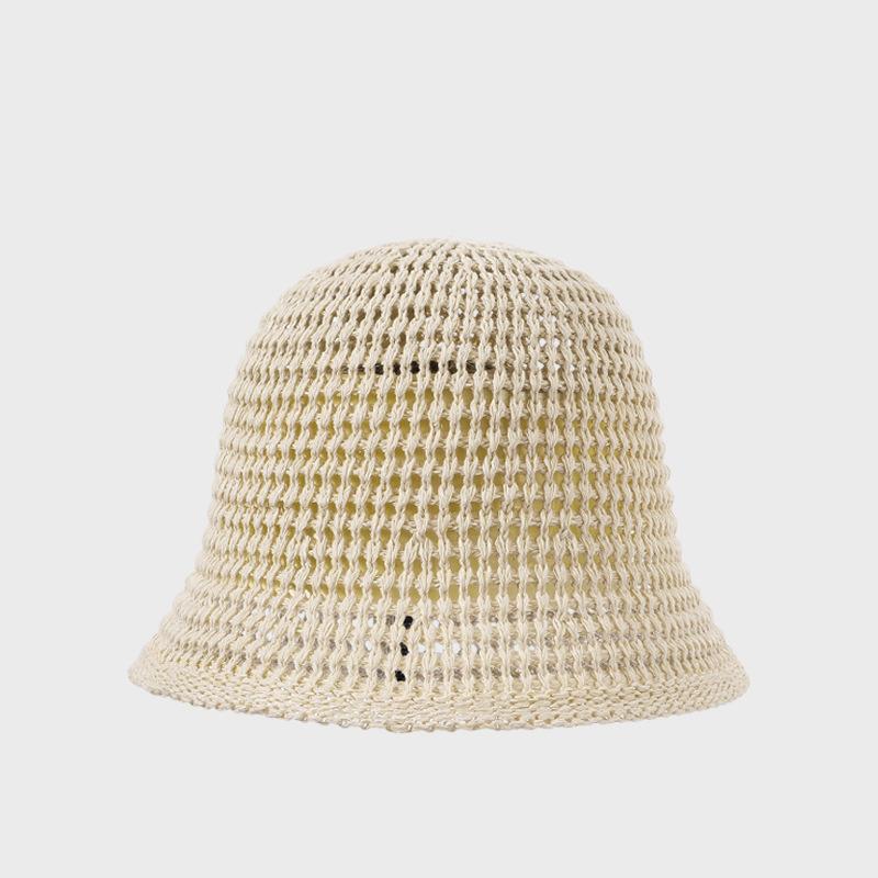 Летняя рыболовная шляпа женская плетеная солнцезащитная шляпа с镂镂шками дышащая праздничная защита от солнца шляпа-ведро бежевый