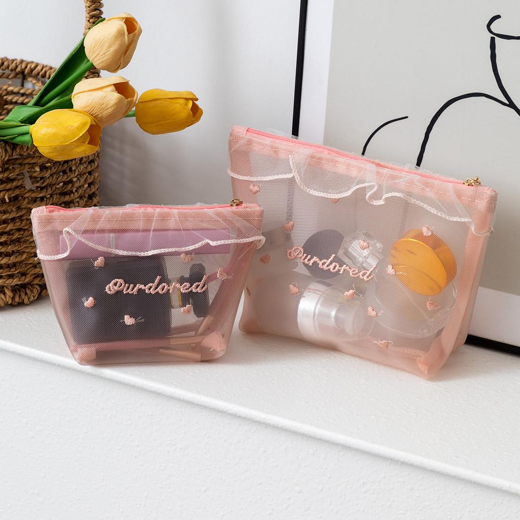 Polyester Large Capacity Transparent Makeup Bag For Girls Travel And Daily Use