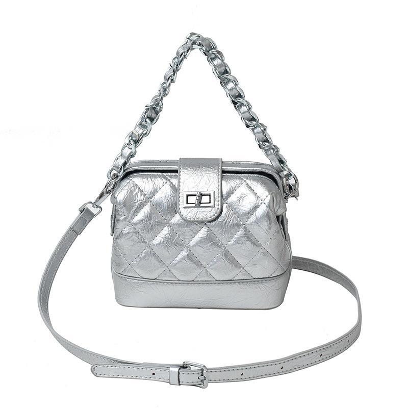 Niche Silver Bag Women's 2025 New Trendy Fashion High-end Shoulder Bag Diamond Chain Messenger Bag