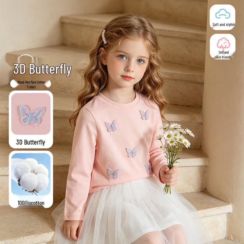 Beibeiyi Girls' Cotton Long-Sleeve Butterfly Print T-Shirt