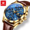 OLEVS Business Mens Watches Top Brand Luxury Leather Waterproof MultiFunction Date Chronograph Quartz Watch Relogio Masculino