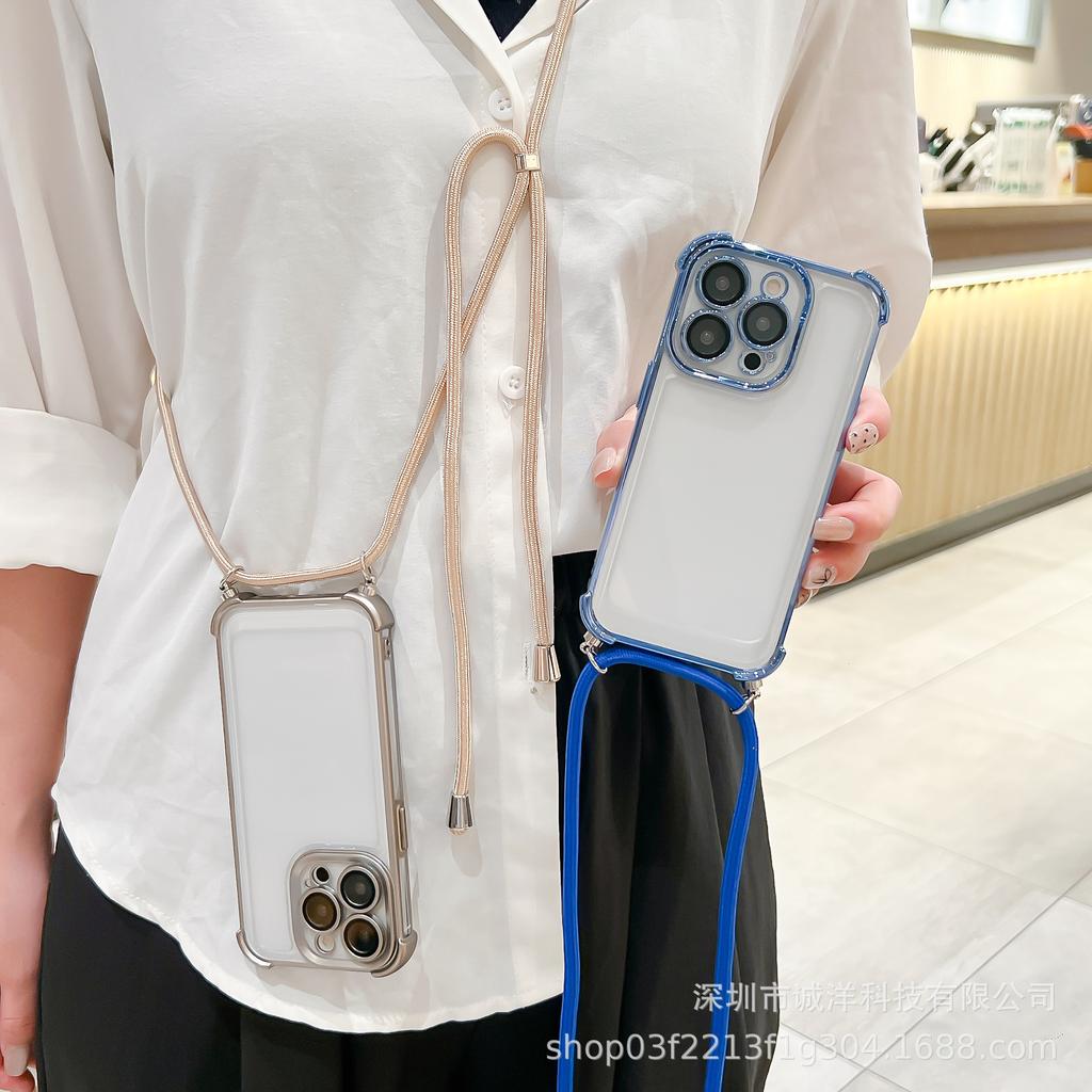 Electroplated space case diagonal span lanyard suitable for iphone17ProMax mobile phone case Apple 15 anti-drop 16 protective case