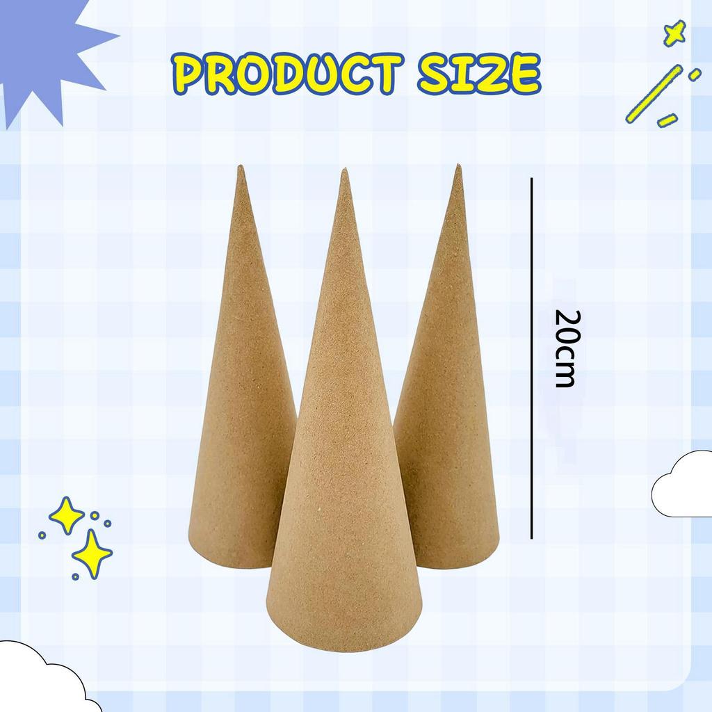 3x Paper Mache Cones, Cardboard Cones Party Supplies, DIY Christmas Tree Decoration Open Bottom for
