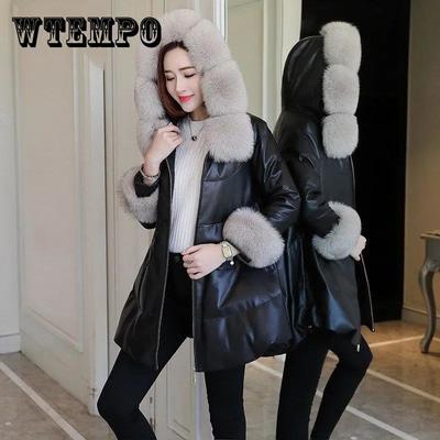 Mid-length PU Leather Cloak Jacket Ladies Down Padded Jacket Winter Thick New Jacket Women