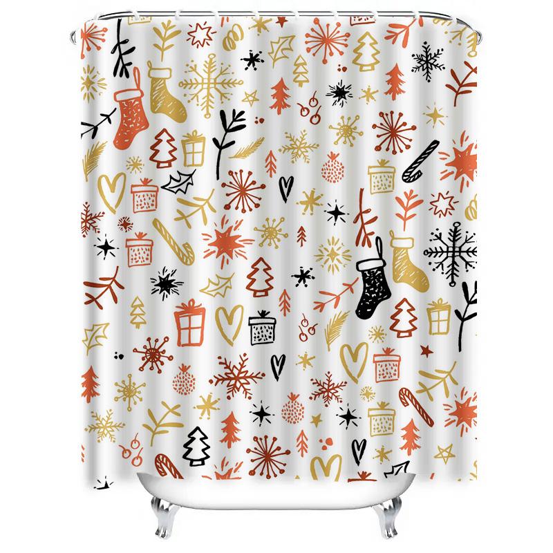 Tu Christmas Shower Curtain Holiday Festive Pattern Waterproof Bathroom Decor Farmhouse Style Xmas Holiday Home Decor Gifts