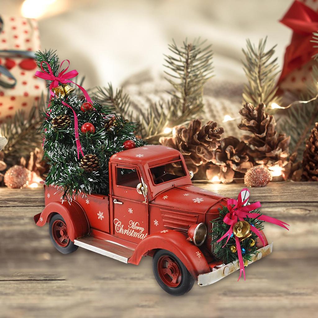 Christmas Retro Truck Décor with Christmas Tree, Farmhouse Pickup Truck for