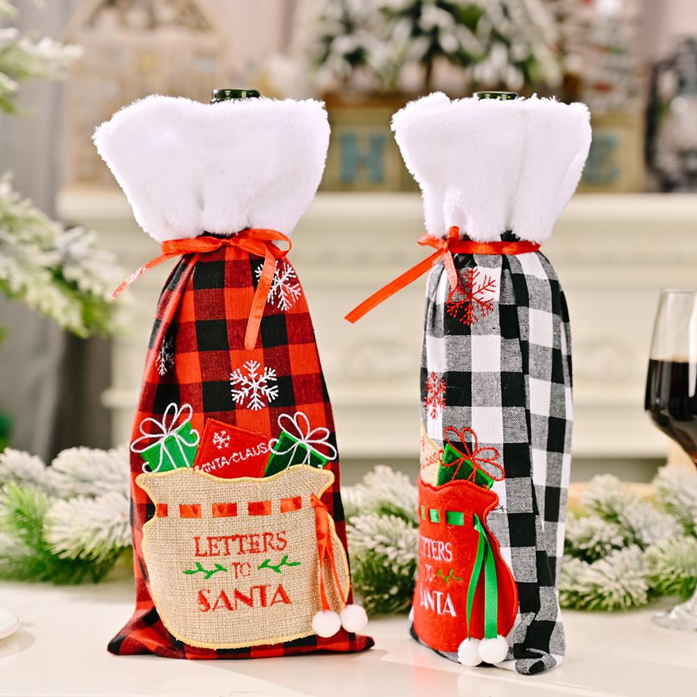 Christmas Plaid Stylish Wine Bottle Wraps In Eyecatching Red Black And Variants White