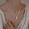 Vintage French Baroque Pearl Pendant Necklace - Minimalist Beaded Clavicle Chain for Women