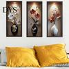 Easy Install Wall Sticker 3 Pcs 3D Vase Stickers Vintage Flower Art Space Extension Self-Adhesive Colorful Floral Blossom Decals for Bedroom