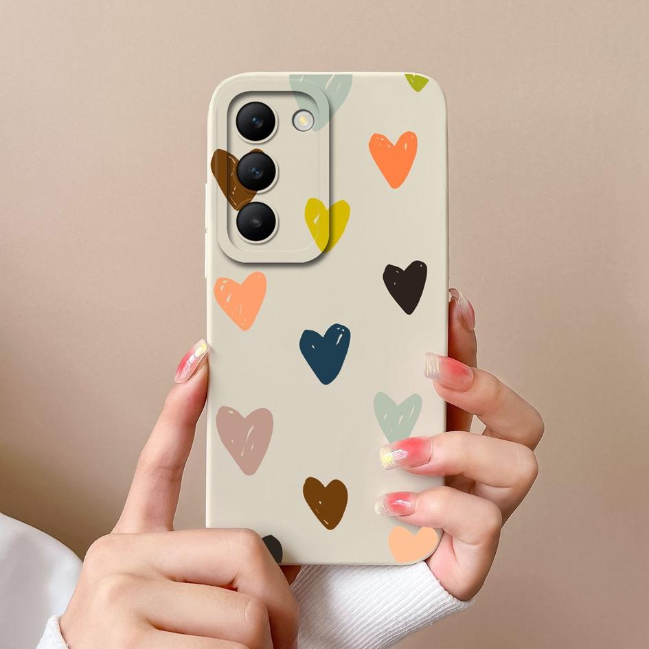 For Vivo Y100 (IDN) Y200e T3 V30 SE V30e V40 Pro Lite Phone Case Covers Lens Protection Soft Silicone Luxury Love Heart Pattern Housing For Vivo Shell