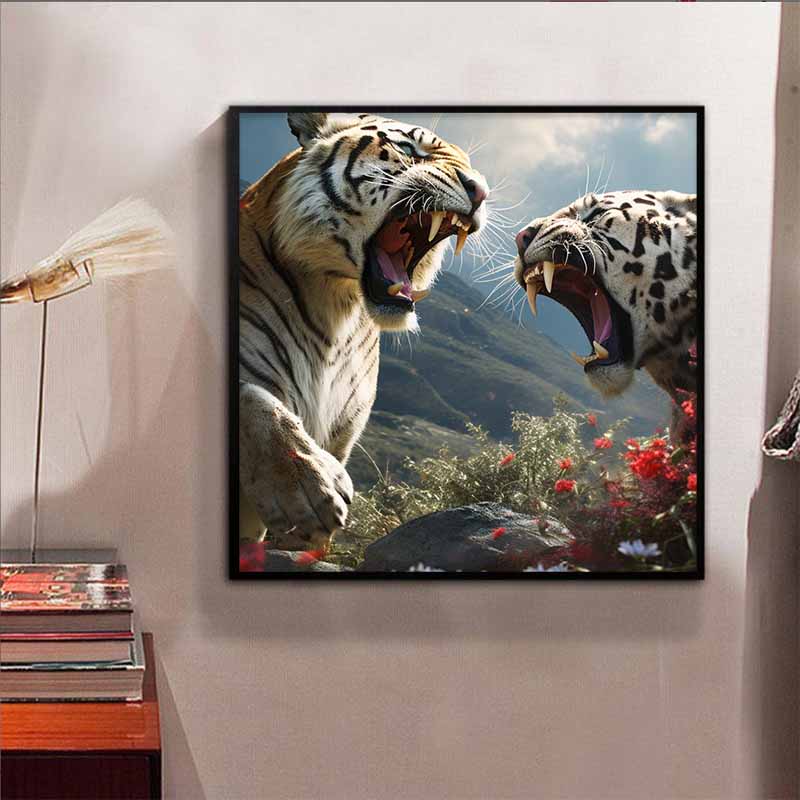 

New Arrival 5D DIY Full Circle Diamond Painting Two Tigers Fighting Embroidery Cross Stitch Home Decor Gift 20x20cm
