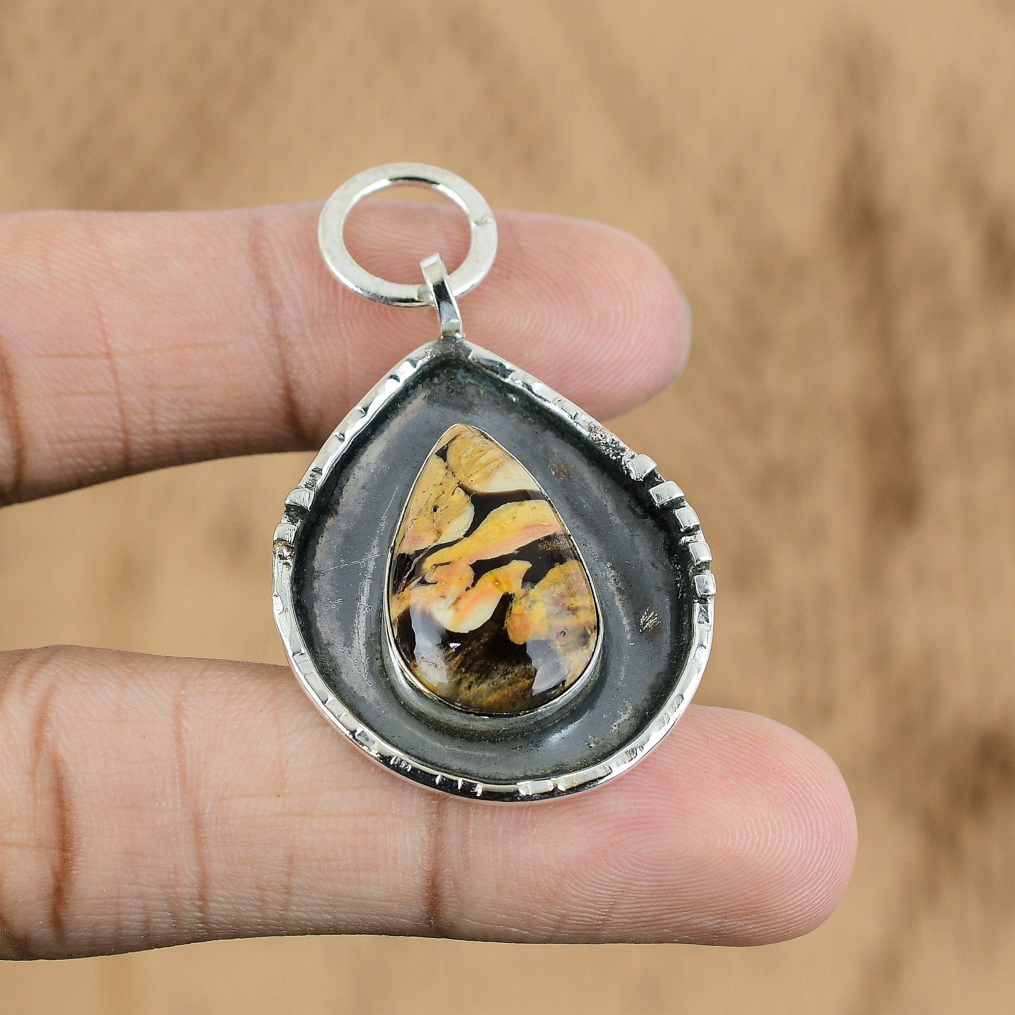 

Natural Peanut Wood Jasper Gemstone 925 Sterling Silver Pendant For Girls