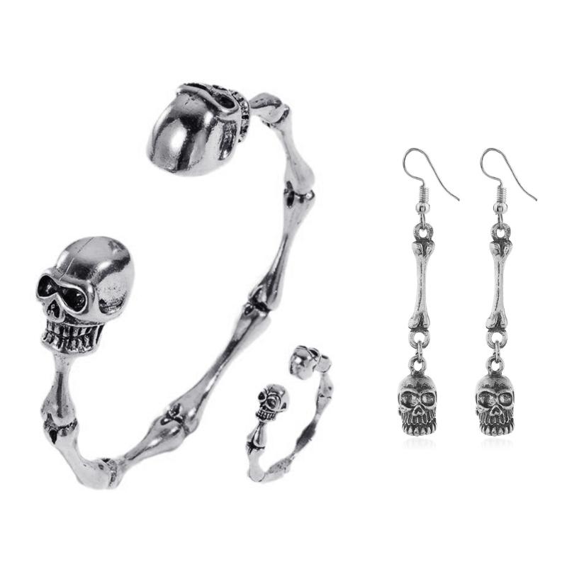 Fashionable Skull Bracelet Ring Earrings Handmade Jewellery Set Unisex Jewelry Fashion Accessories for Women and Men