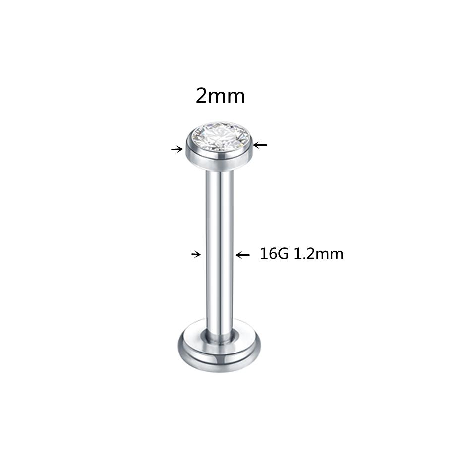 1pcs ASTM F136 Titanium Labret Piercing 2/3/4/5mm Zircon Ear Cartilage Tragus Lobe Helix Stud Earrings Piercings Body Jewelry