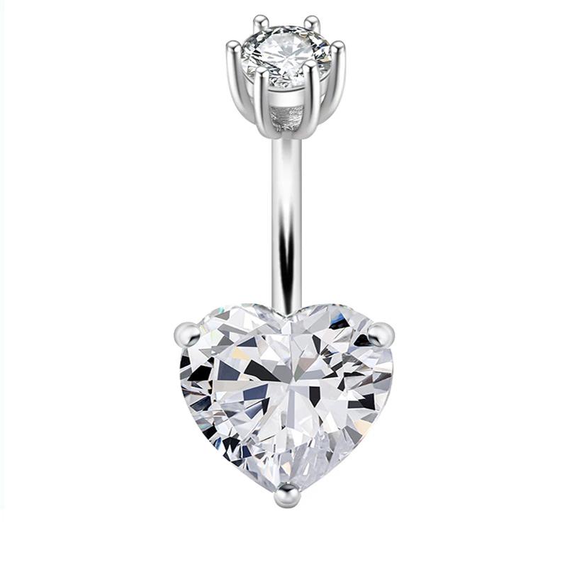 Fashion Trendy Belly Button Rings S925 Sterling Silver Platinum Plated Heart Shape CZ Navel Piercing Sexy Wedding Gift Body