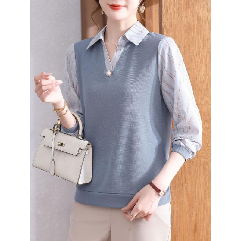 Women S Plus Size Long Sleeve Polo Shirt For Middle Aged Mom Spring Autumn Blouse