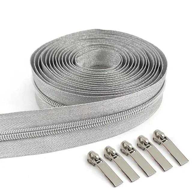 2/3/5M Meetee 3# 5# Gold Sliver Nylon Zipper with Sliders Coil Zips for Handbag Repair Kit Zippers Tape DIY Sewing Accessories