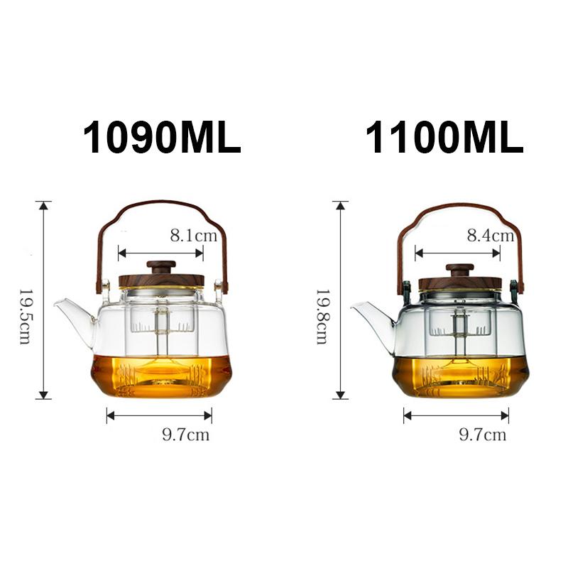 Wooden Handle Glass Teapot with Infuser Gray Transparent Glass Kettle Heat-Resistant Tea Coffee Pot Portable Tea Pot Teaware