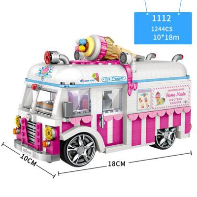 Scale  Vehicle Ice Cream Van Truck Block Assemble Model Building Bricks Educational Toys for Girls Gifts