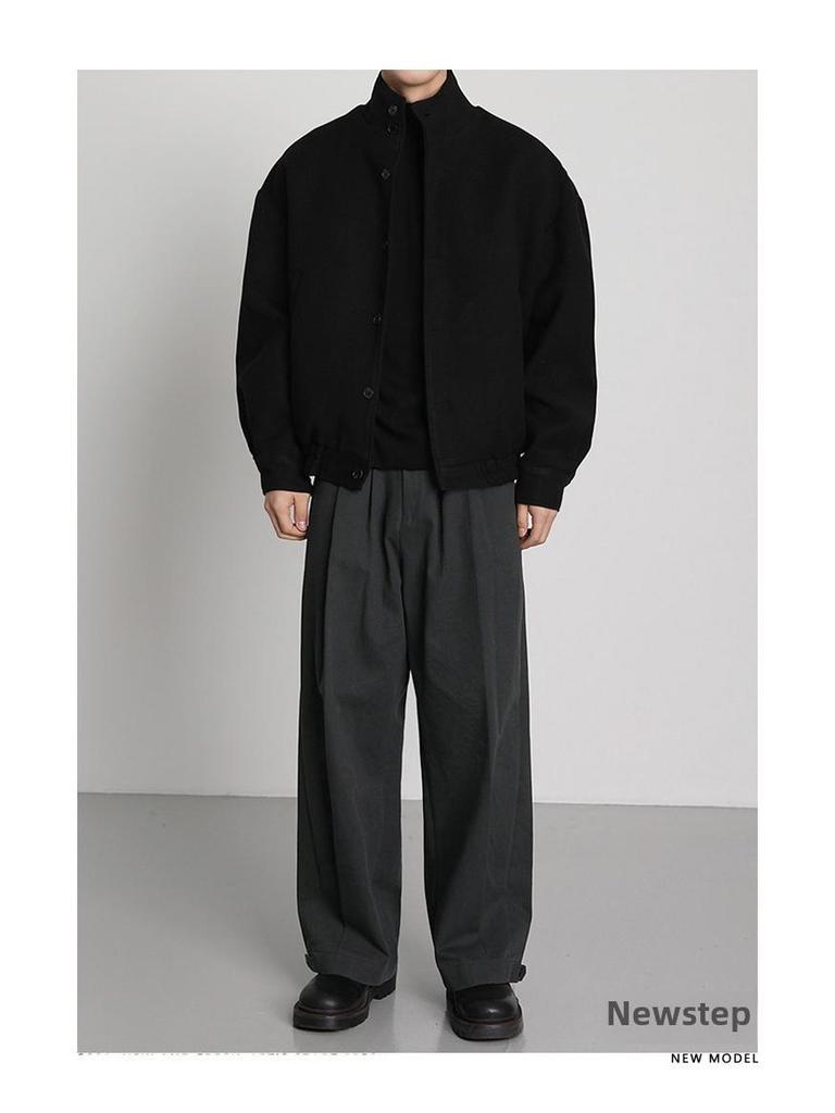 Pánská trendy vlněná bunda se stojáčkem - Korejský styl pro jaro a podzim