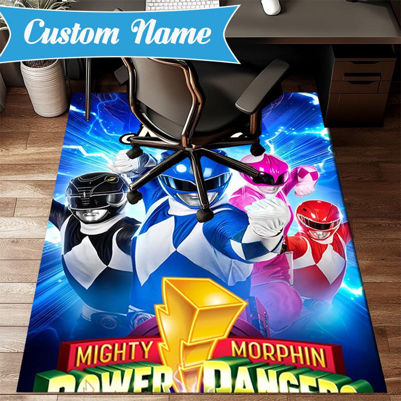 Custom Name Ranger Hero Pose Rug for Living Room, Game Rooms, Office, Bedroom, Floor Mat Playful Design, fan gifts Christmas decor