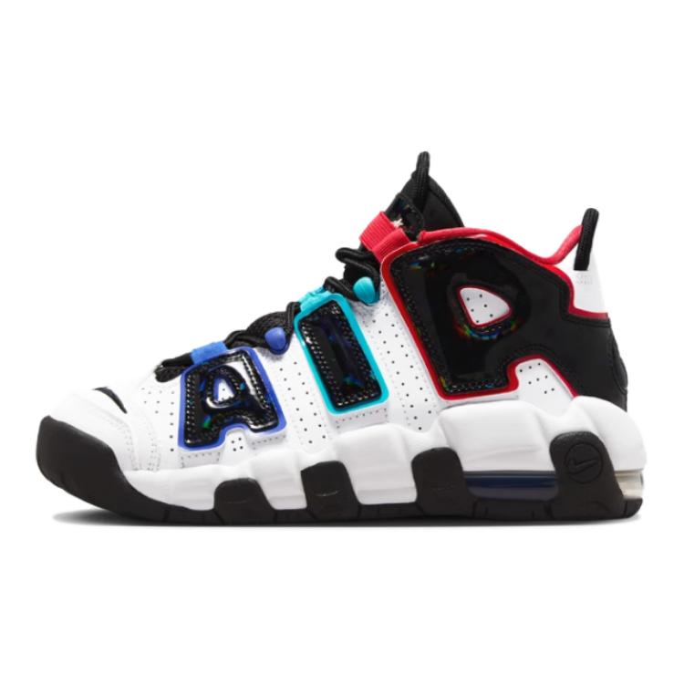 Nike Air More Uptempo Anti-Slip Anti-Kick Shock Absorption Wear-Resistant Mid-Top Kids Basketball Shoes Kids Basketball Shoes Black White FV0838