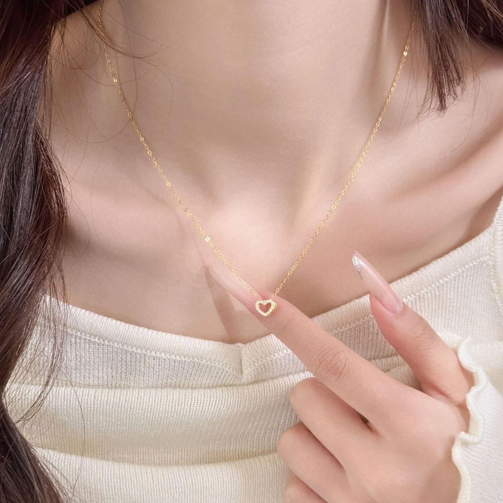 18K Gold & S925 Sterling Silver Heart Pendant Necklace for Women - Elegant & Versatile Clavicle Chain