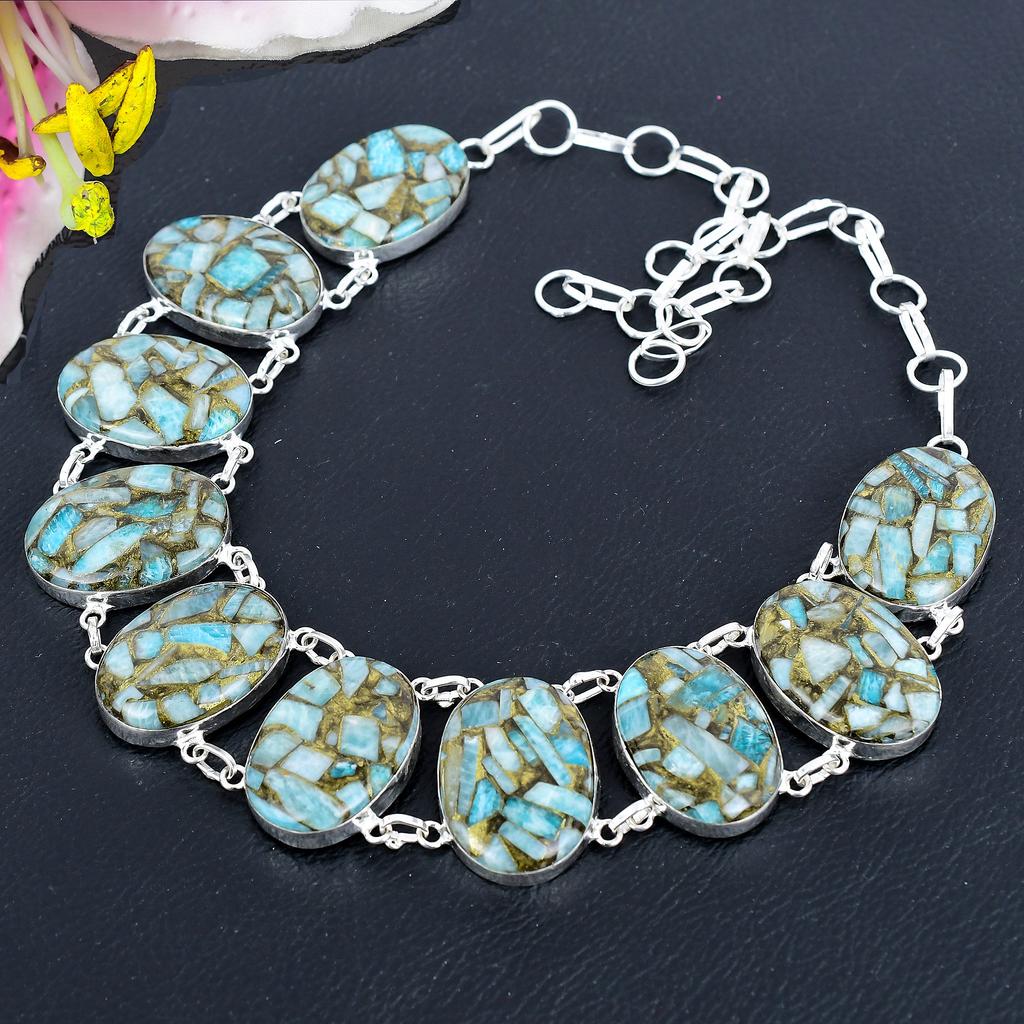 Copper Larimar Gemstone Handmade 925 Sterling Silver Jewelry Necklace 18" KG-1858