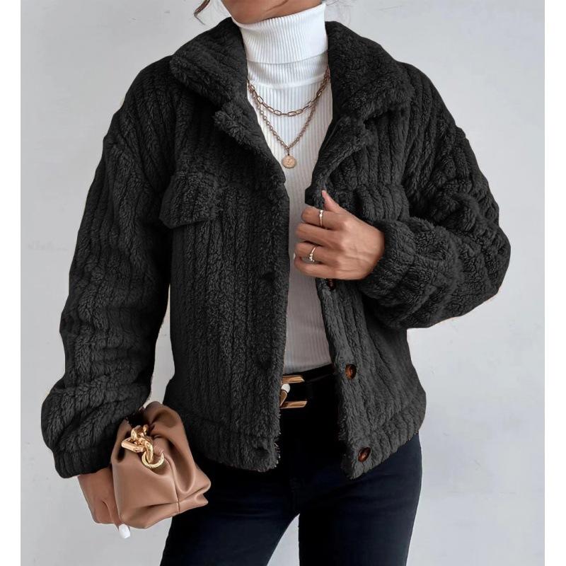 Winter Jacket Rabbit Fur Lining Stand-Up Collar Casual Fleece Shirt Women'S Thick Plush Coat