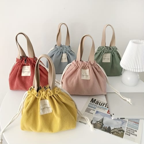 NANYONGYU Lunch Bag, Bento Bag, Drawstring Bag, Cotton-Linen Fabric Tote Bag with Lantern Core, Stylish and Simple, Solid Color, Suitable for Work, Sc