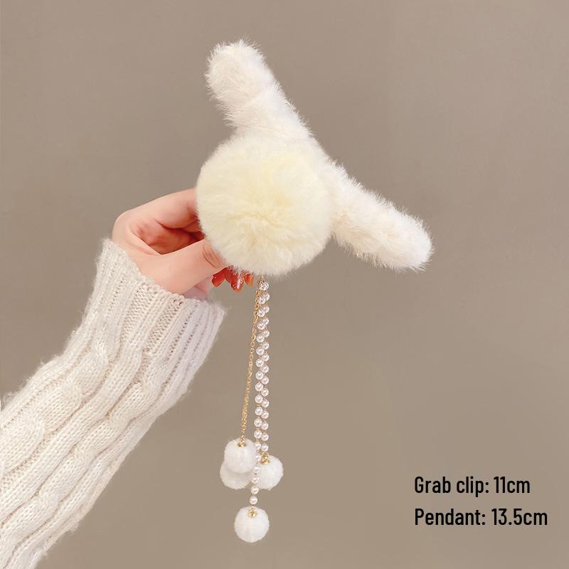 Korean Style Plush Bow Hair Clip with Tassel - Autumn/Winter Women's Hair Accessory