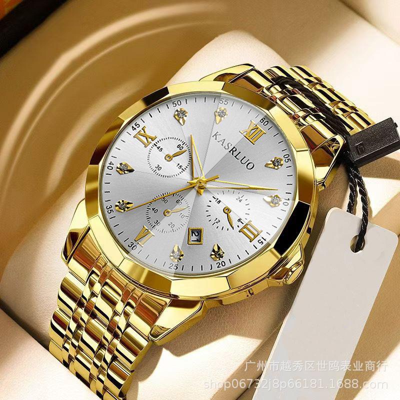 Men'S Non-Mechanical Quartz Watch Calendar Luminous Fashion Business Steel Belt Overseas Watch Men'S