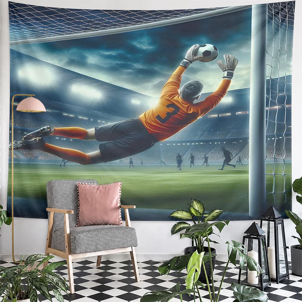 Goalkeeper Saving Soccer Ball Action Scene Pattern Wall Hanging Tapestry Decorative Tapestry Home Decor for Bedroom and Living Room