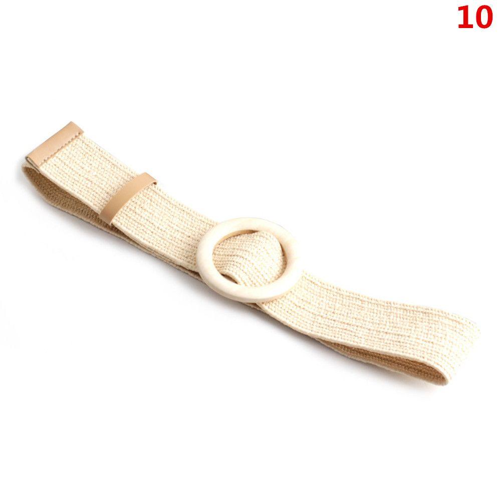 Casual Wide Bohemian Wooden Buckle Waistbelt Straw Belt Elastic