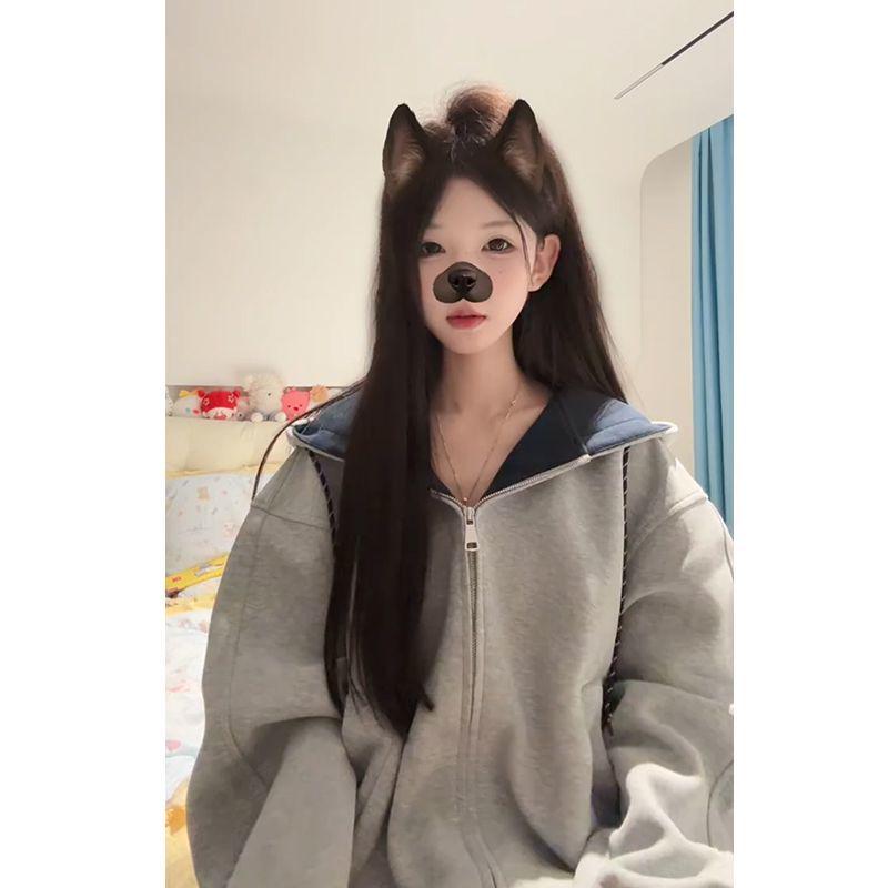 

Женский кардиган-худи на молнии с цветными блоками Li Bangzhu, свободного кроя, в корейском стиле, коллекция осень 2025 2XL